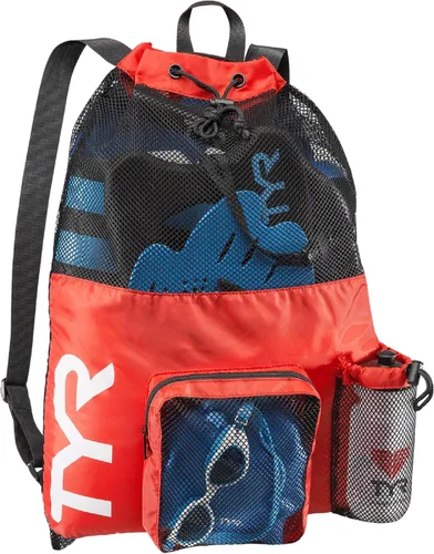 Vista 5 de TYR Mochila Big Mesh Mummy para natación, gimnasio y equipo de entrenamiento, color negro, capacidad de 40 litros