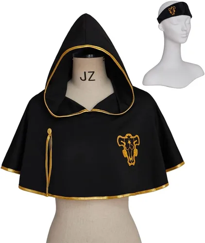 Vista 2 de Disfraz de trébol negro para cosplay, capa de Asta capa con capucha y diadema para hombres