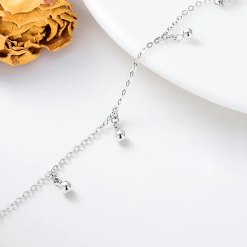 Vista 4 de Pulsera de tobillo de cuentas de oro de 14 quilates para mujer, con borla colgante, joyería de pie para ella