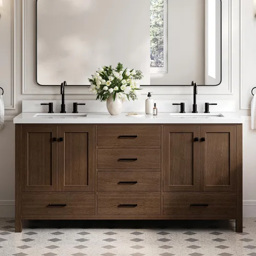 Vista 26 de ARIEL Cambridge - Mueble de baño con lavabo de 42 pulgadas, madera maciza, encimera de cuarzo blanco puro de 1.5 pulgadas, fregadero rectangular