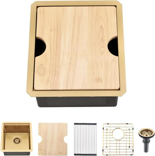 Vista 14 de Fregadero de Barra Negro Bajo Montaje, Fregadero de Cocina de 12 x 15 Pulgadas de Acero Inoxidable Negro Bajo Montaje, Cuenca Pequeña de Barra