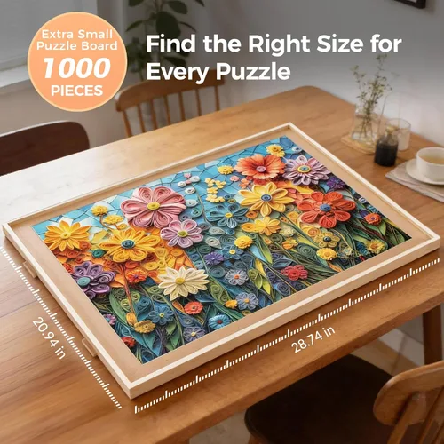 Vista 2 de ALL4JIG - Tablero giratorio de 1000 piezas con 4 cajones de 20.94 x 28.74 pulgadas, mesa de rompecabezas portátil de madera para adultos, tablero