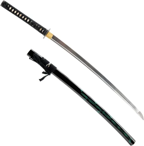 Vista 8 de HMS Samurai Katana Sword, Practical, Hand Forged, 1045 Carbon Steel, Heat Tempered/Clay Tempered, Full Tang, Sharp, Scabbard Blanco-dragón-951A