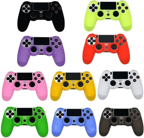 Vista 4 de Silicone PS4 Controller Case A Second Skin for Your Gamepad - Soft, Anti-Slip, Shockproof - Original Color with Grips and Caps(Orange)