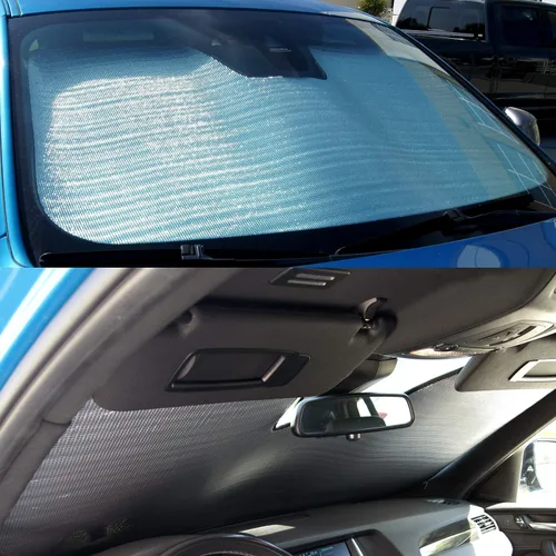 Vista 4 de RSS-270 - Parasol enrollable para parabrisas de automóvil, color plateado, juego de 1 pieza compatible con Nissan Leaf ZE0 2010-2017