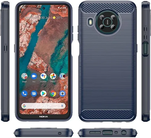 Vista 3 de Asuwish Funda para Nokia X100 5G con protector de pantalla de vidrio templado y accesorios para celda, silicona protectora delgada de goma suave Azul