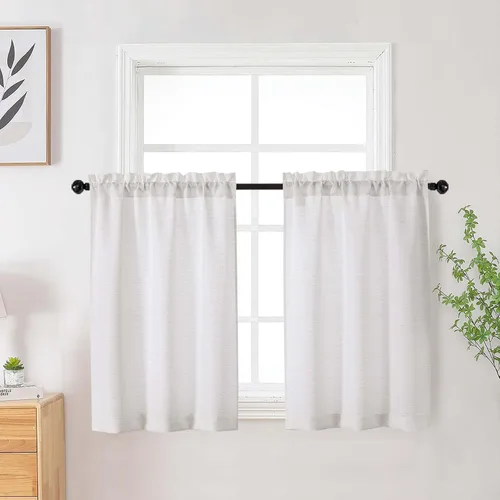 Vista 91 de Cortinas de lino para dormitorio y sala de estar de 96 pulgadas de largo, juego de 2 paneles, con bolsillo para cortinero, filtrado de luz, textura