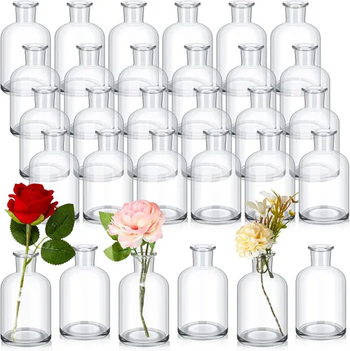 Vista 9 de Lallisa 54 piezas 8 centímetros Jarrones pequeños de vidrio en brote a granel, jarrones mini de flores para centros de mesa, botellas de vidrio