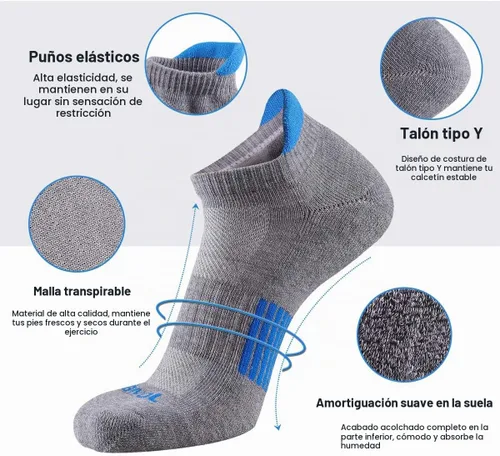 Vista 2 de JOYNÉE Calcetines deportivos para hombre de corte bajo con amortiguación para correr, transpirables, cómodos para deportes, paquete de 6