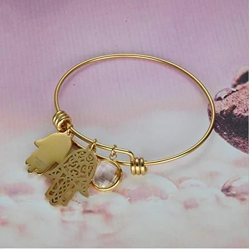 Vista 4 de Pulsera de acero inoxidable con dije de mal de ojo, buena suerte, Hamsa, mano de Fátima, regalo para mujer, Acero inoxidable