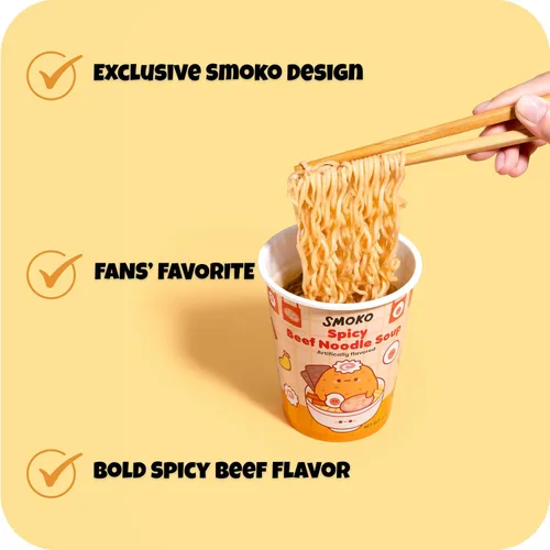 Vista 3 de Smoko Tayto - Fideos instantáneos de carne picante, taza de 2.22 onzas, ramen audaz y sabroso, aperitivo coleccionable de personajes lindos