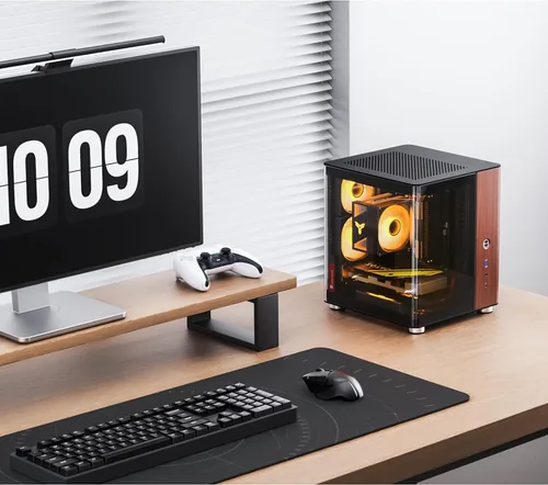 Vista 2 de JONSBO TK-0 Negro ITX Mini Torre Caja de PC, Diseño de Escritorio de Vidrio Hiperboloide, Estructura de Gabinete Separada, Carcasa de Aleación