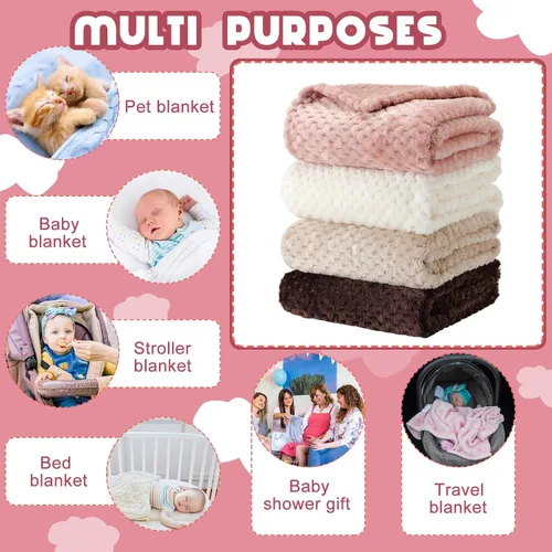 Vista 3 de Frienda Manta mullida para bebé, 4 piezas, manta mullida para niños y niñas, suave y cálida para bebés, recién nacidos, suministros de cama