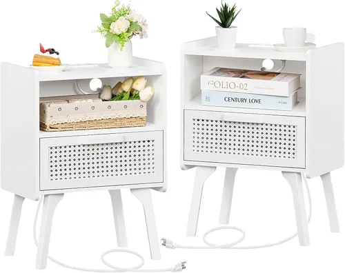 Vista 19 de Lerliuo Rattan Nightstand with Charging Station, Boho Night Stand Natural