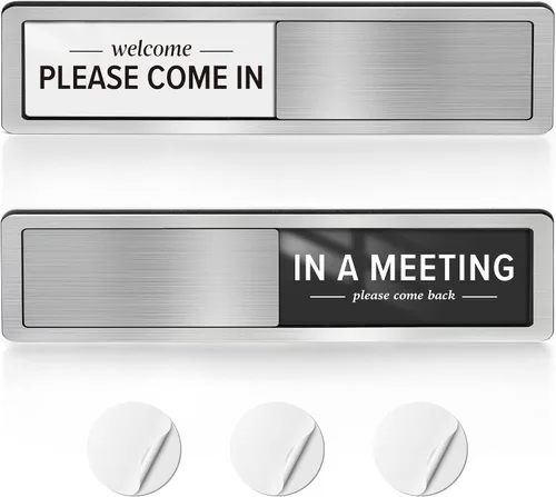 Vista 12 de Letrero magnético para puerta con texto en inglés «Do Not Disturb», «Please Knock» para puertas, reunión en progreso, trabajo desde casa, en una