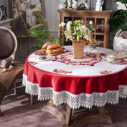 Vista 3 de ARTABLE Mantel redondo de encaje rústico macramé bordado manteles de mesa para cosecha, decoración de aparador, granja, cocina y hogar
