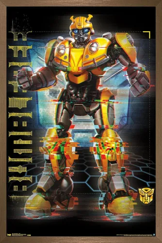 Vista 12 de Trends International Hasbro Transformers: Bumblebee - Póster de pared Glitch, 14.725 x 22.375 pulgadas, versión enmarcada de madera de granero