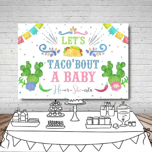 Vista 6 de MEHOFOND Fondo de fiesta mexicana de cactus para revelación de género de Let's Taco Bout a Baby He or She Fotografía, Baby Shower Party Banner