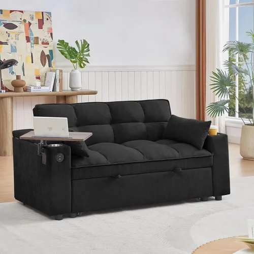 Vista 4 de Auvsoce – Sofá cama convertible de 65 pulgadas con respaldo ajustable, silla reposera, mesa lateral y puertos USB/Type-C – Añadido elegante y Sofá