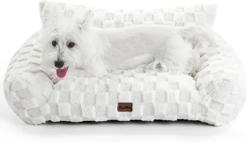 Vista 10 de Made4Pets Sofá cama para interiores de gatos y perros, sofá suave de piel sintética a cuadros, acogedor sofá esponjoso para mascotas con espuma