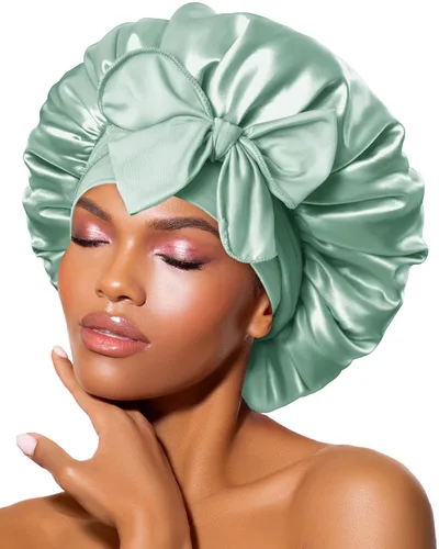 Vista 8 de BONNET QUEEN - Gorro de seda para dormir de BONNET QUEEN, gorro de satén para dormir con banda de amarre ajustable, para cabello rizado, de una sola