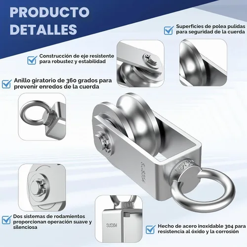 Vista 4 de Bloque de polea giratoria tipo U, poleas de acero inoxidable 304 para elevación de cable de cuerda de alambre, parte de equipo de gimnasio DIY