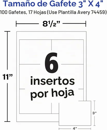 Vista 3 de Avery Insignias de nombre personalizables, 3" x 4", insertos imprimibles por láser/inyección de tinta, 100 portaetiquetas con cordones (74459)