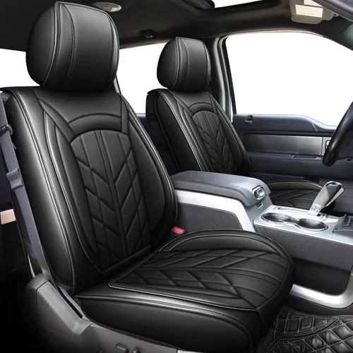 Vista 13 de 5 fundas de asiento de camión para Dodge Ram con banco plano 1500/2500/3500 2009-2023, juego completo de protectores de asiento de cuero Negro
