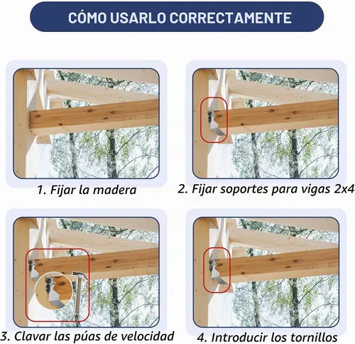 Vista 5 de Perchas de vigas de 2 x 4 para madera de calibre 20, galvanizado, soporte de vigueta para montaje en la cara, soporte para piso de terraza, marco