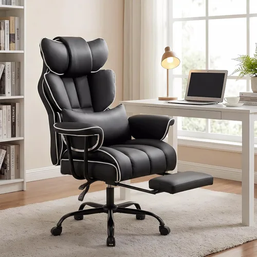 Vista 8 de Silla de oficina ejecutiva reclinable grande y alta, cuero Negro
