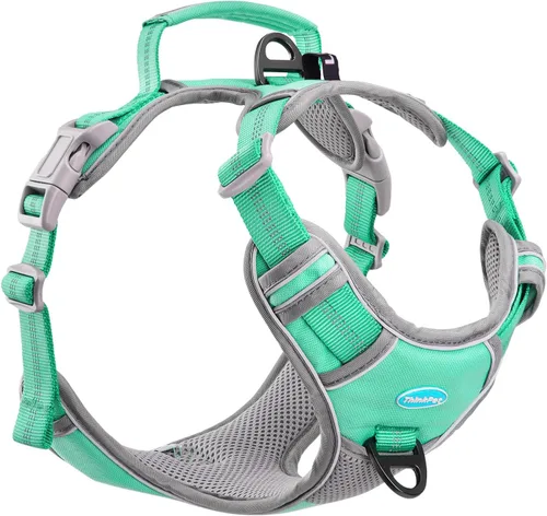 Vista 18 de ThinkPet - Arnés sin tirón para perros pequeños, medianos y grandes, chaleco acolchado reflectante con asa, ajustable estilo estrella Verde