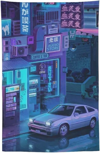Vista 11 de josnmre Jdm Car Ae86 Tokyo Street Neno - Tapiz de pared para dormitorio, arte estético, decoración del hogar, dormitorio, aula, sala de estar, 30 x
