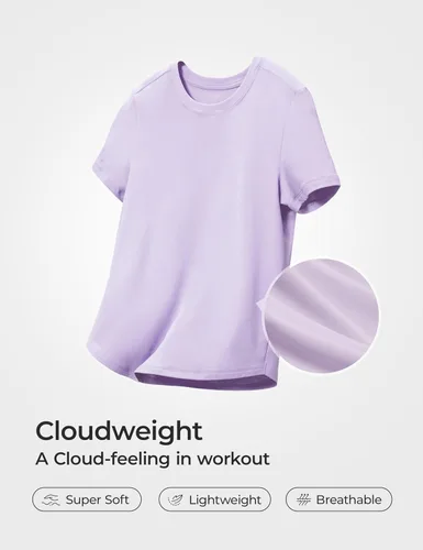 Vista 3 de CRZ YOGA Cloudweight - Camisetas atléticas de manga corta para niñas, camisetas deportivas activas, informales, cuello redondo, abertura lateral