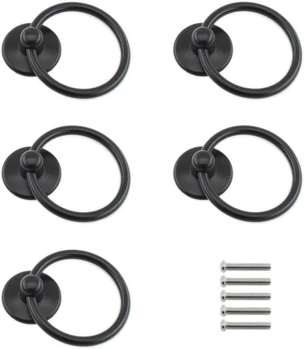 Vista 7 de Manijas de gabinete de cocina, tiradores de anillos de cajón de metal, manijas y pomos de gabinete de un solo agujero, accesorios para gabinete