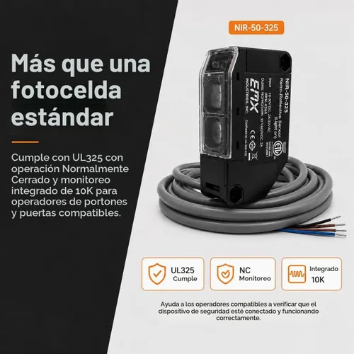 Vista 2 de EMX NIR-50-325 UL325 Kit fotoocular retrorreflector, 50 pies, NC/10K