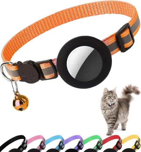 Vista 9 de Collar de Gato Airtag Separable, Collar Reflectante para Gatito con Soporte para Apple Air Tag y Campana para Gatos Niña y Niño, 0.4 Pulgadas