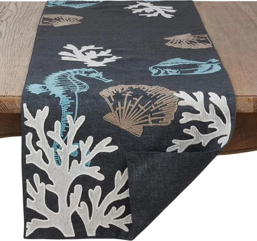 Vista 2 de SARO LIFESTYLE Sea Design - Camino de mesa, 16 x 54 pulgadas, azul marino