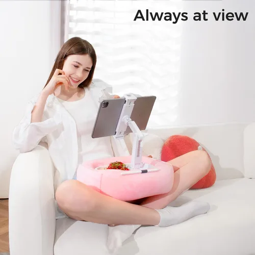 Vista 8 de Soporte de almohada para tableta, soporte ajustable para Kindle con 2 cuencos para aperitivos, soporte ajustable para iPad de 360° para cama