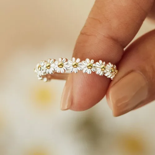 Vista 3 de Caiyao I Think About You Every Delicado - Anillo de dedo con diseño de margarita tamaño ajustable para mujeres niñas amistad amor regalo de joyería