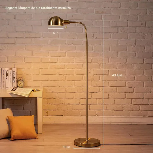 Vista 3 de O'Bright - Lámpara de pie ajustable con cuello de cisne flexible y pantalla giratoria, enchufe E26, base de 10 pulgadas, ideal para leer, mesita