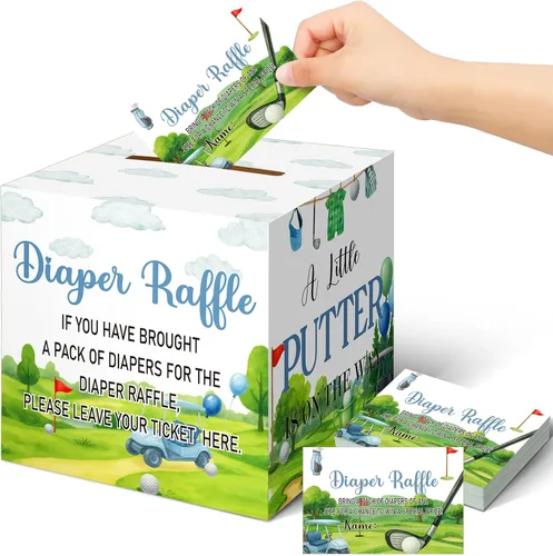 Vista 33 de Teling 51 boletos para rifas de pañales con caja de tarjetas, decoración de baby shower, caja de revelación de género para fiesta de rifas