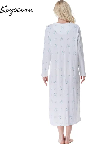Vista 2 de Keyocean Elegantes camisones para mujer, suaves, 100% algodón, cómodos, ligeros, de manga larga, para mujeres mayores