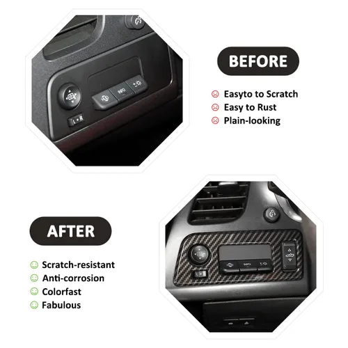 Vista 2 de Panel de botón para interruptor de faros de automóvil para Chevrolet Corvette C7 2014-2019 convertible, accesorios interiores (fibra de carbono)