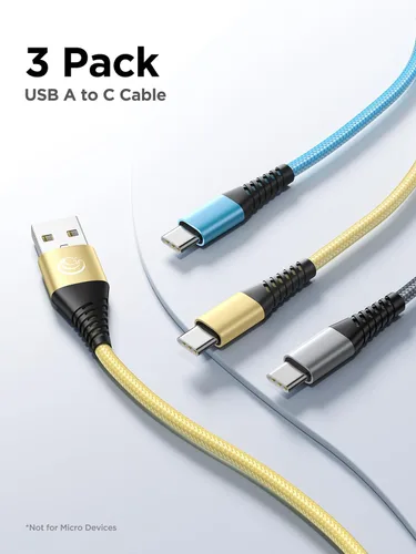 Vista 2 de Cable USB C de 3 pies, 3 unidades de carga rápida de nailon trenzado largo tipo C para Samsung Galaxy S24 S23 S22 S21 S10 S9 S8 A02s A03s A11 A12