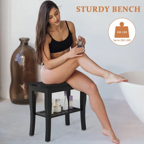 Vista 2 de Domax Bancos de ducha de bambú para ducha interior, asiento de banco de baño, taburete de ducha de madera impermeable con estante de almacenamiento