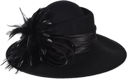 Vista 2 de VECRY Señoras 100% lana fieltro pluma cóctel británico formal fiesta sombrero