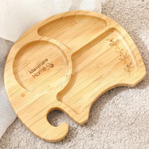 Vista 3 de Mamimami Home Placas de succión de bambú para bebés, platos de alimentos que alimentan para placa de destete LED, utensilios para bebés, sin BPA