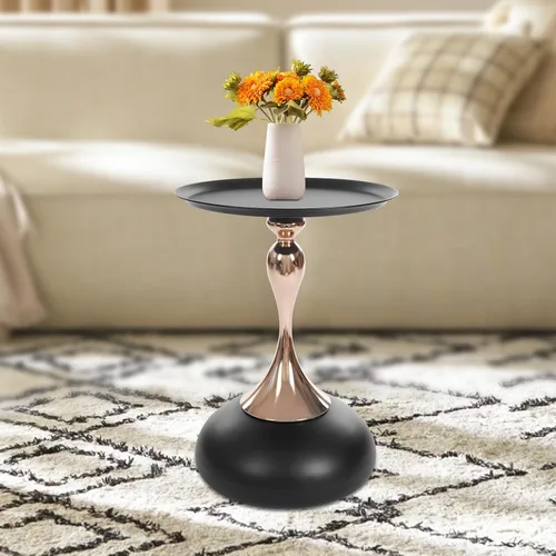 Vista 5 de Simple Modern Round Small Drink Mesa, todo el material del metal - Negro