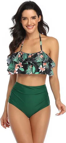 Vista 2 de Conjunto de trajes de baño a juego de la familia con estampado de hojas