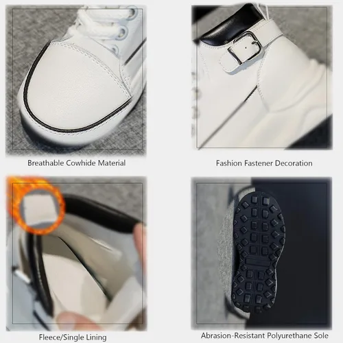 Vista 4 de SOLPNOW Botines de piel auténtica con plataforma de forro polar para mujer, con cordones, transpirables, antideslizantes, a la moda, pequeños